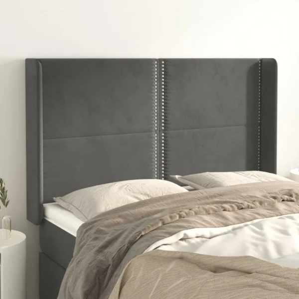 VidaXL Tête De Lit Avec Oreilles Gris Foncé 147x16x118/128 Cm Velour… qualité supérieure 1