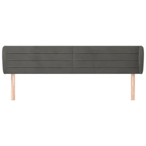 magasin solde VidaXL Tête De Lit Avec Oreilles Gris Foncé 163x23x78/88 Cm Velours 9