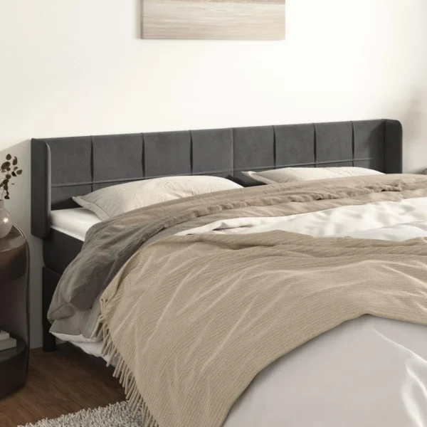 Distributeur Officiel VidaXL Tête De Lit Avec Oreilles Gris Foncé 183x16x78/88 Cm Velours 1