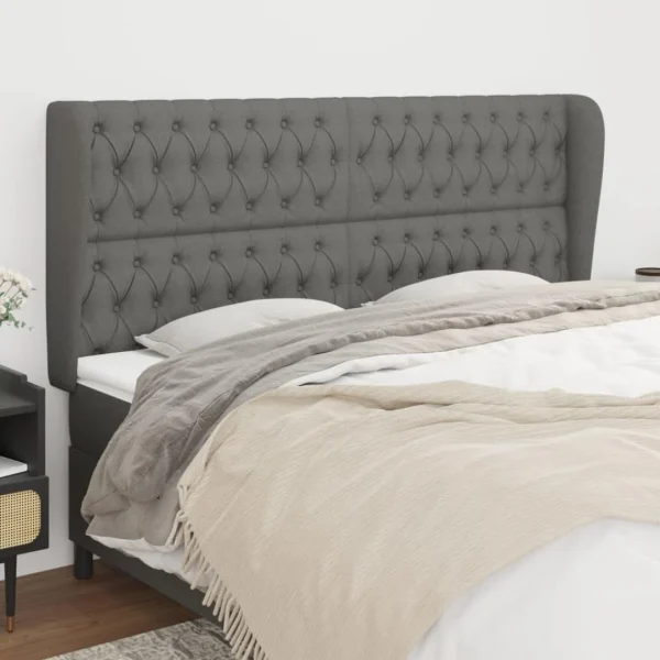 magasin solde VidaXL Tête De Lit Avec Oreilles Gris Foncé 183x23x118/128 Cm Tissu 1