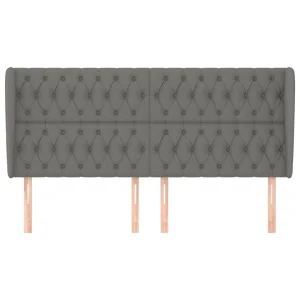 magasin solde VidaXL Tête De Lit Avec Oreilles Gris Foncé 183x23x118/128 Cm Tissu 11