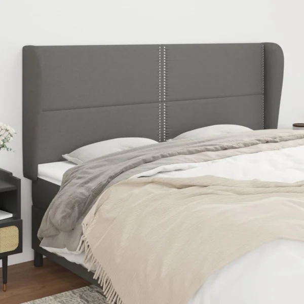 belle VidaXL Tête De Lit Avec Oreilles Gris Foncé 203x23x118/128 Cm Tissu 1
