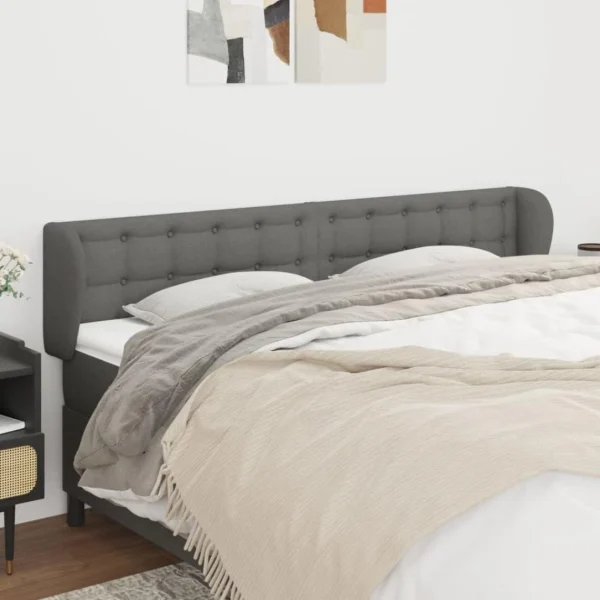 VidaXL Tête De Lit Avec Oreilles Gris Foncé 203x23x78/88 Cm Tissu mode pas chere 1