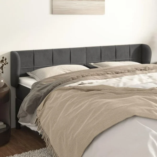 pas cher en vente VidaXL Tête De Lit Avec Oreilles Gris Foncé 203x23x78/88 Cm Velours 1