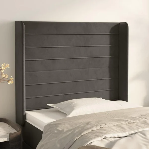 achat VidaXL Tête De Lit Avec Oreilles Gris Foncé 83x16x118/128 Cm Velours 1