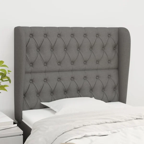 grande promotion VidaXL Tête De Lit Avec Oreilles Gris Foncé 93x23x118/128 Cm Tissu 1