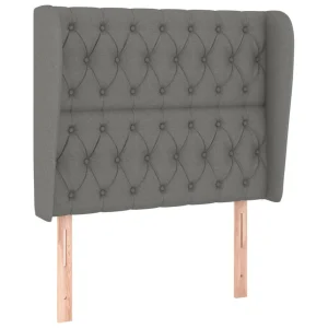 grande promotion VidaXL Tête De Lit Avec Oreilles Gris Foncé 93x23x118/128 Cm Tissu 9