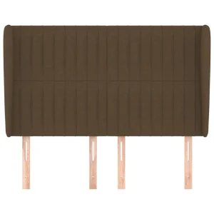 soldes de Noël VidaXL Tête De Lit Avec Oreilles Marron Foncé 147x23x118/128 Cm Tiss… 11