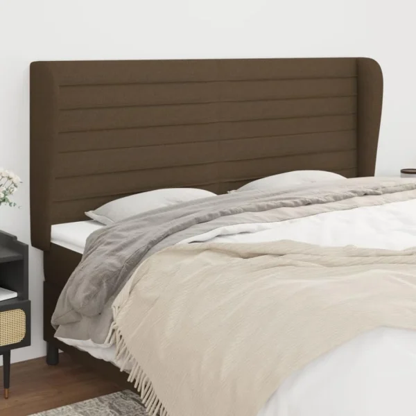 REMISE allant jusqu. VidaXL Tête De Lit Avec Oreilles Marron Foncé 203x23x118/128 Cm Tiss… 1