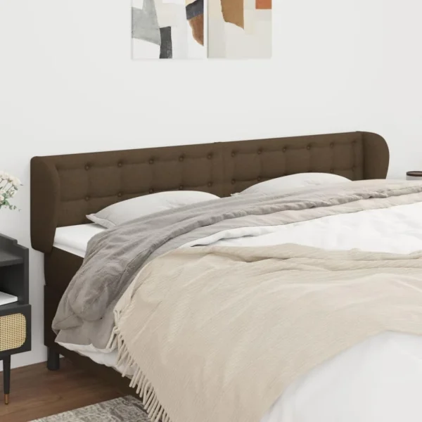 boutique en france VidaXL Tête De Lit Avec Oreilles Marron Foncé 203x23x78/88 Cm Tissu 1