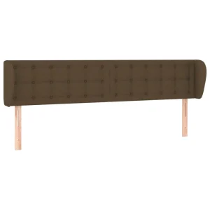 boutique en france VidaXL Tête De Lit Avec Oreilles Marron Foncé 203x23x78/88 Cm Tissu 9
