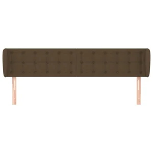 boutique en france VidaXL Tête De Lit Avec Oreilles Marron Foncé 203x23x78/88 Cm Tissu 11