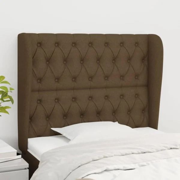 VidaXL Tête De Lit Avec Oreilles Marron Foncé 93x23x118/128 Cm Tissu prix pas cher 1
