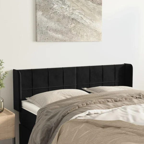 VidaXL Tête De Lit Avec Oreilles Noir 147x16x78/88 Cm Velours garantis authentique 1