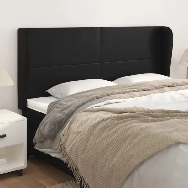 VidaXL Tête De Lit Avec Oreilles Noir 163x23x118/128 Cm Similicuir magasin pas cher 1