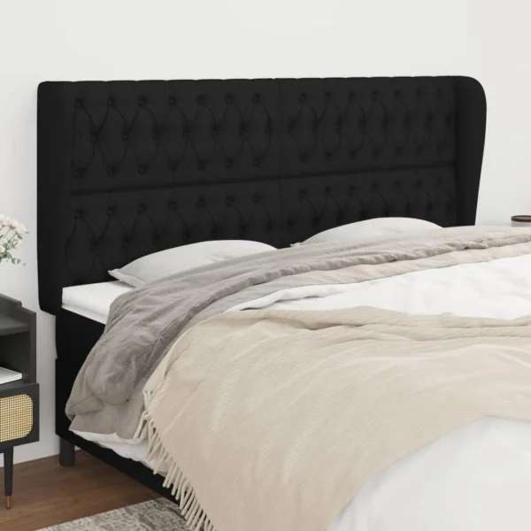 VidaXL Tête De Lit Avec Oreilles Noir 203x23x118/128 Cm Tissu marque pas cher 1