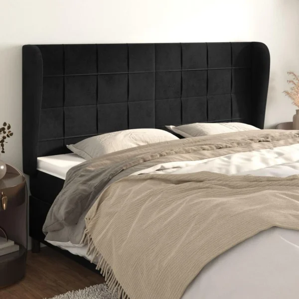 VidaXL Tête De Lit Avec Oreilles Noir 203x23x118/128 Cm Velours à prix d'occasion 1