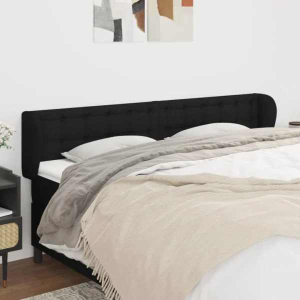 bas prix VidaXL Tête De Lit Avec Oreilles Noir 203x23x78/88 Cm Tissu 1