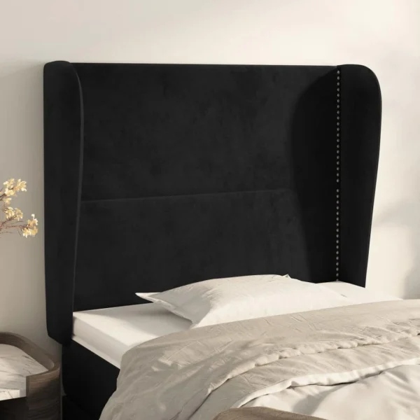 VidaXL Tête De Lit Avec Oreilles Noir 93x23x118/128 Cm Velours marques de renommée 1