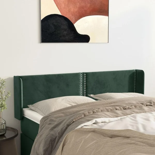 VidaXL Tête De Lit Avec Oreilles Vert Foncé 147x16x78/88 Cm Velours Nouveau 1