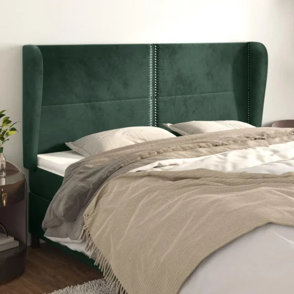 VidaXL Tête De Lit Avec Oreilles Vert Foncé 203x23x118/128 Cm Velour… mode tendance 1