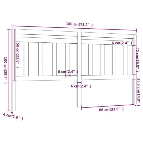 beauté VidaXL Tête De Lit Gris 186x4x100 Cm Bois Massif De Pin 6
